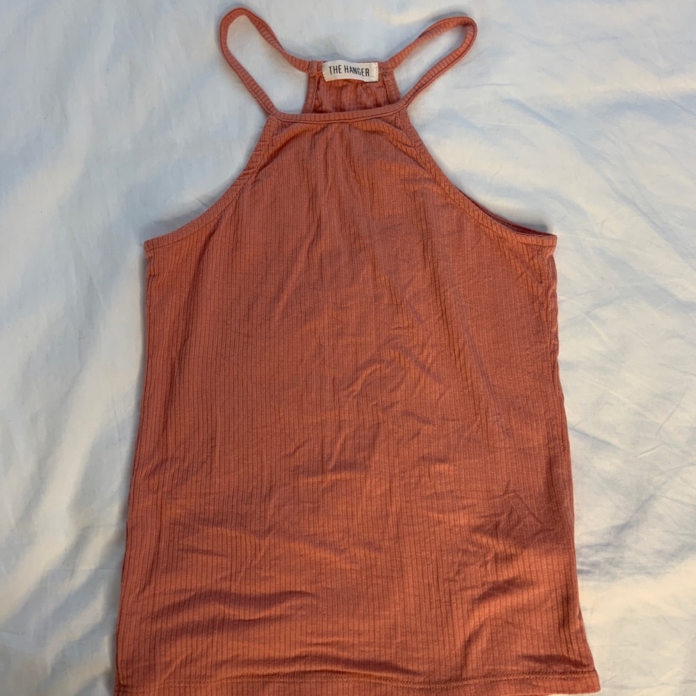 Pink Ribbed racer back tank cropped